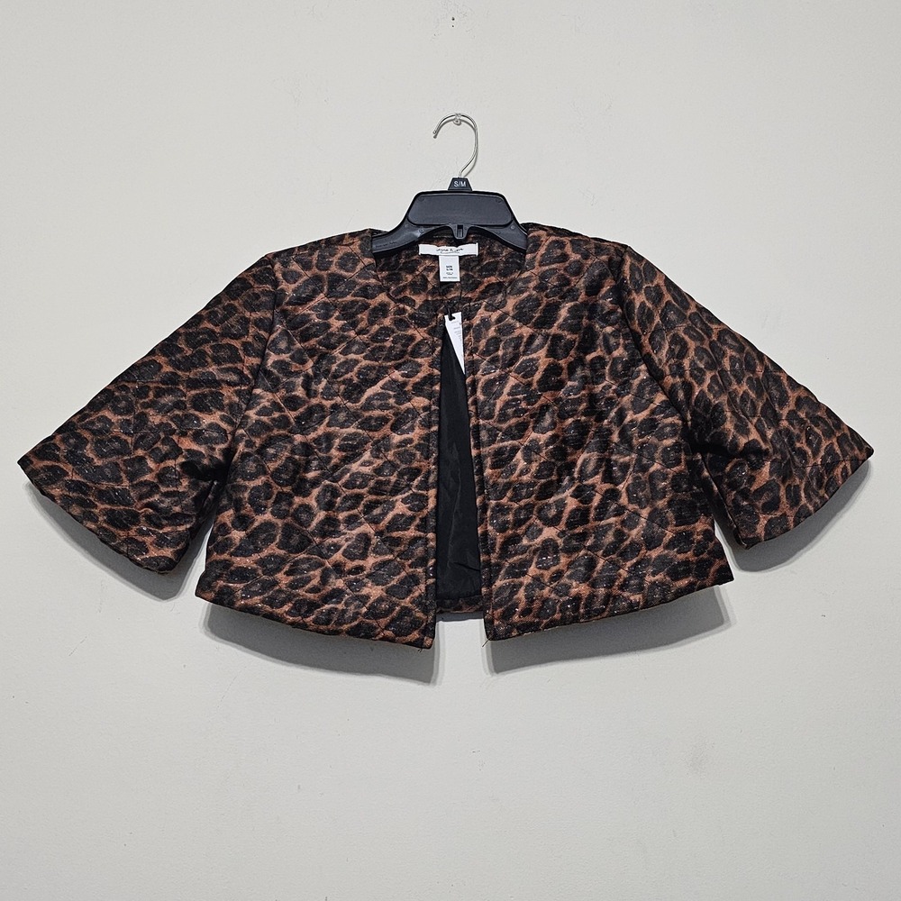 Anna & Ava Top Jacket S/M Brown Black Short Sleeves Open Front Cropped 1069